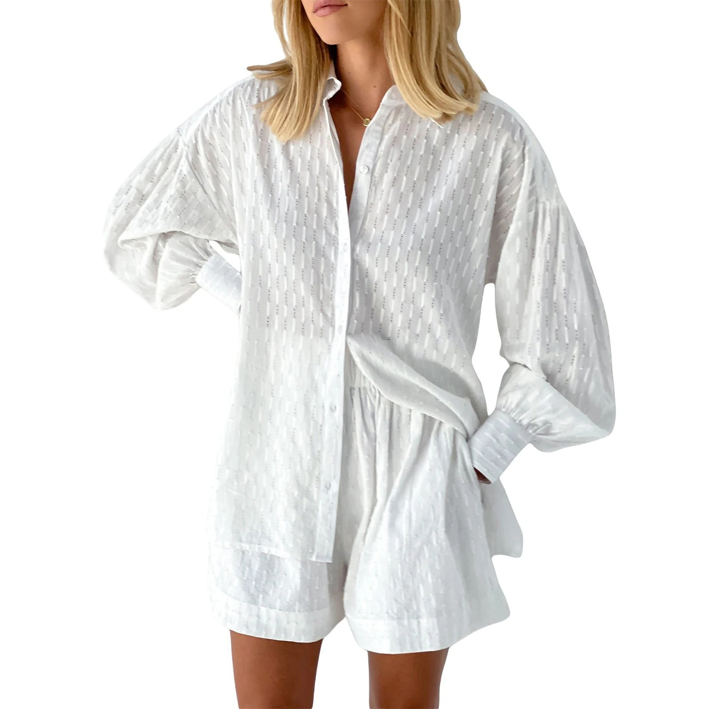 Layla | Cotton & Linen Button-Up Shirt & Drawstring Shorts Set