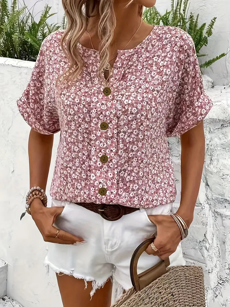 FLORAL DREAMS NOTCHED COLLAR BLOUSE