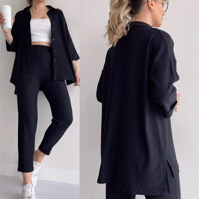 CAMILA | SUMMER LAPEL SHIRT & WIDE-LEG TROUSERS SUIT