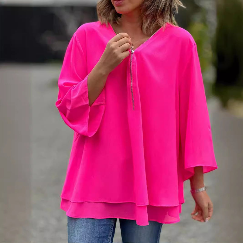 TALIA | ZIP FRONT CHIFFON TOP