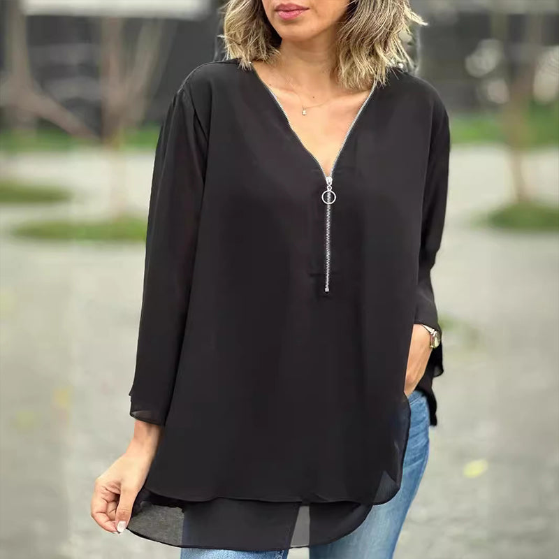 TALIA | ZIP FRONT CHIFFON TOP