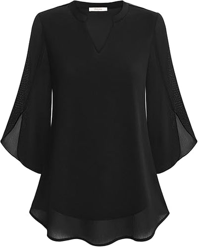 ROSAIRE | DOUBLE-LAYER CHIFFON BLOUSE