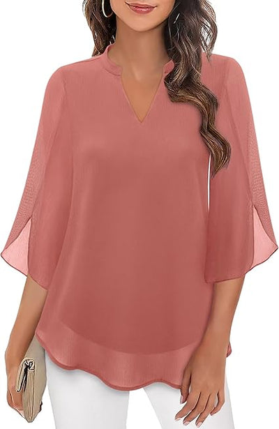 ROSAIRE | DOUBLE-LAYER CHIFFON BLOUSE