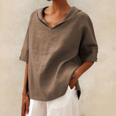 Jamilla - Women's V-Neck Casual Linen Shirt