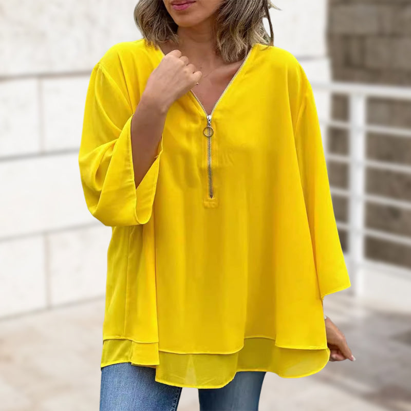 TALIA | ZIP FRONT CHIFFON TOP