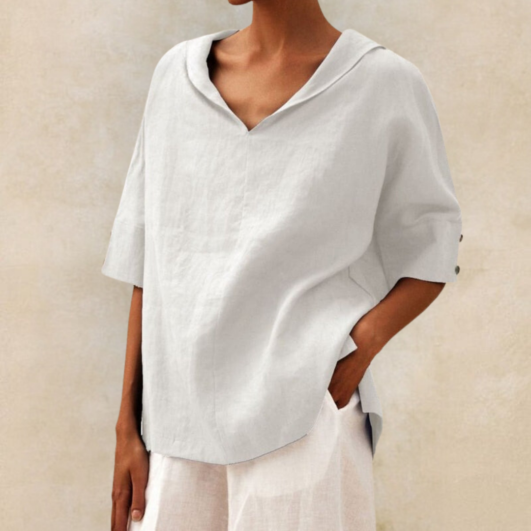 Jamilla - Women's V-Neck Casual Linen Shirt