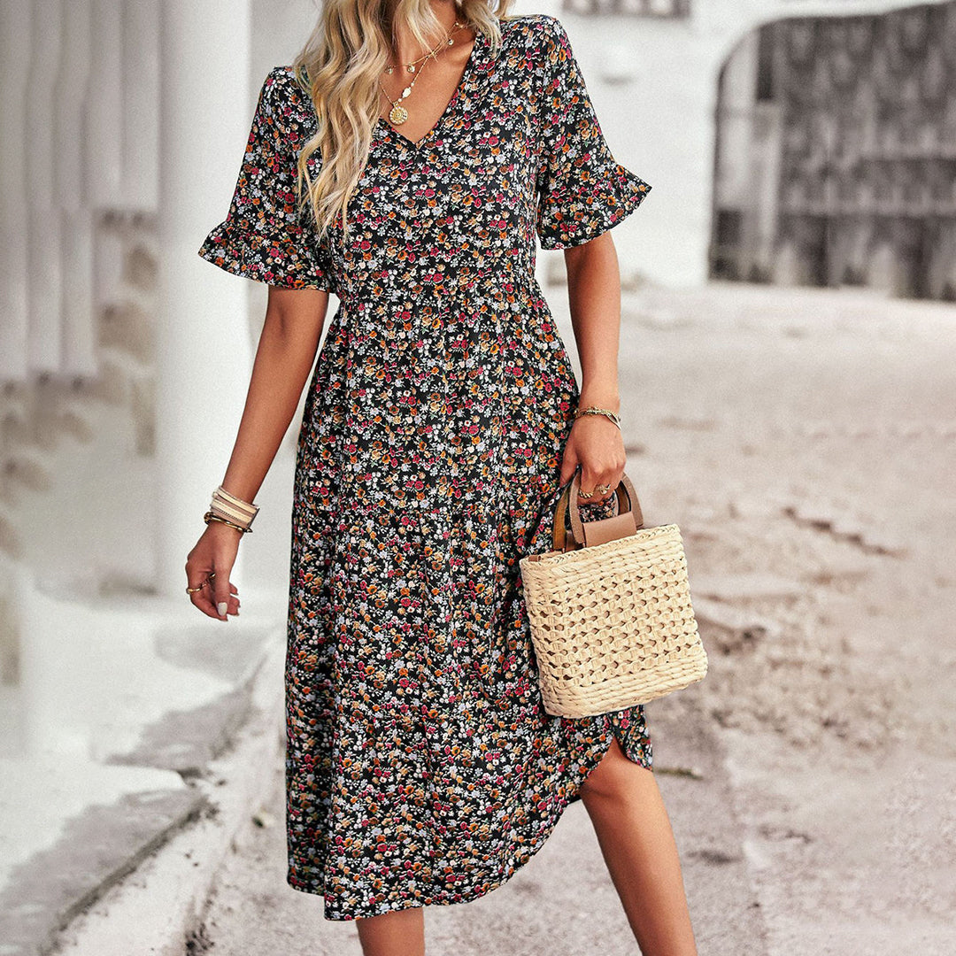 BOHEMIAN FLORAL MIDI DRESS | SUNSET | SUMMER-READY COTTON