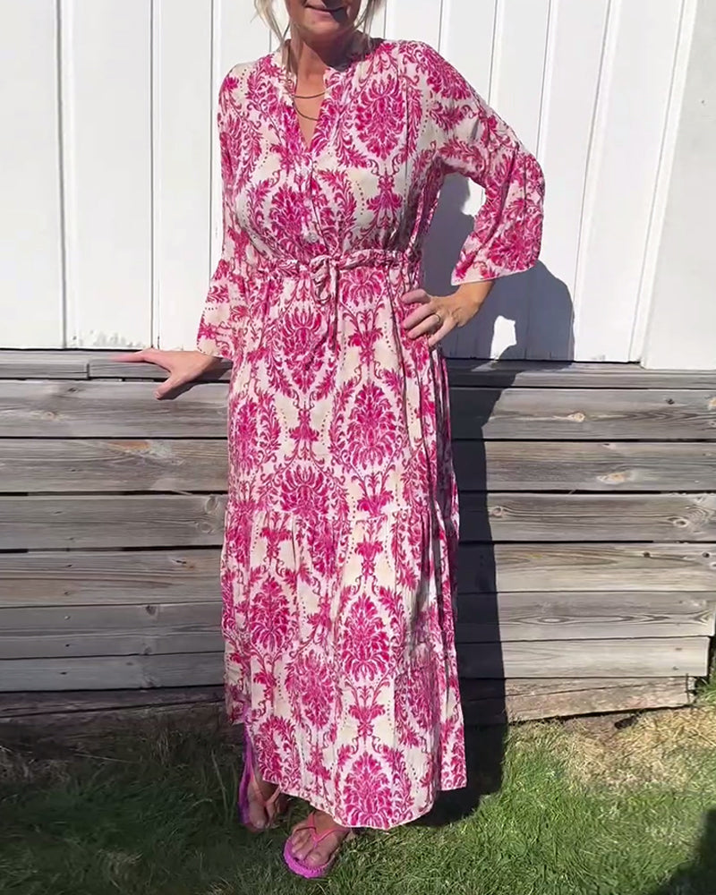 BOHO DRAWSTRING DRESS WITH BELL SLEEVES