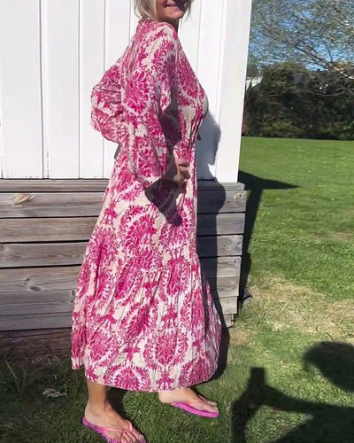 BOHO DRAWSTRING DRESS WITH BELL SLEEVES