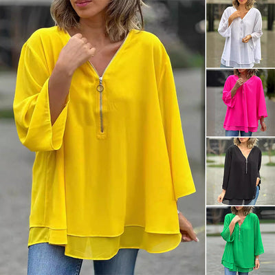 TALIA | ZIP FRONT CHIFFON TOP