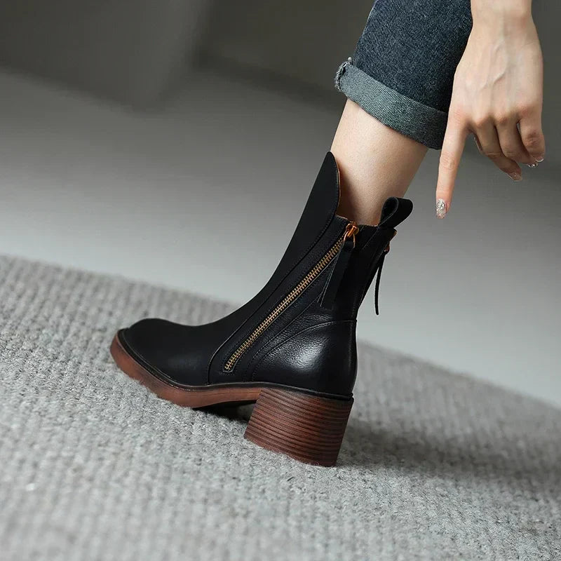 EMERY - LEATHER ZIP ANKLE BOOTS