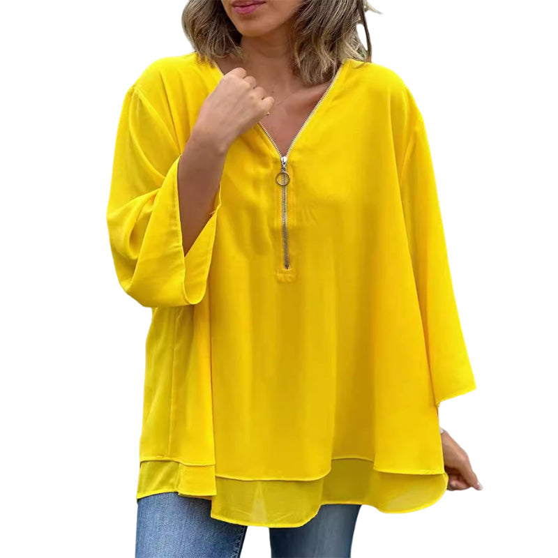 TALIA | ZIP FRONT CHIFFON TOP