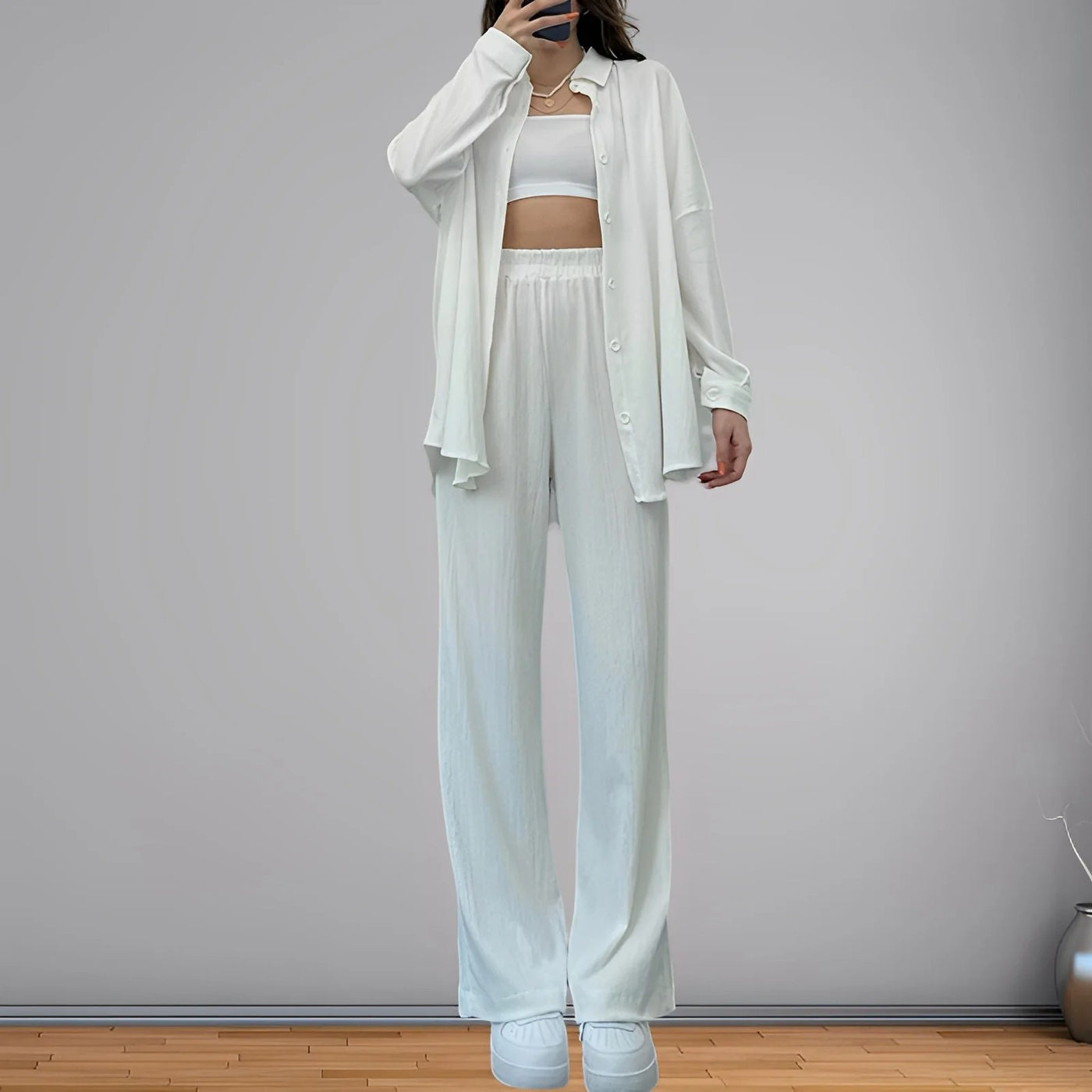 CAMILA | SUMMER LAPEL SHIRT & WIDE-LEG TROUSERS SUIT