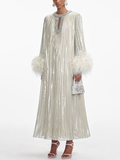 LUXIA | PEARLESCENT SATIN FEATHER GOWN